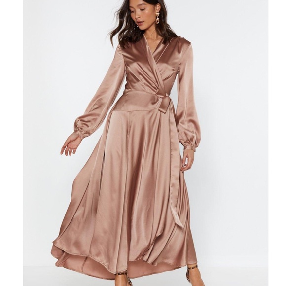 long sleeve maxi dress nasty gal Dresses | Nasty Gal Satin Long Sleeve Maxi Wrap Dress